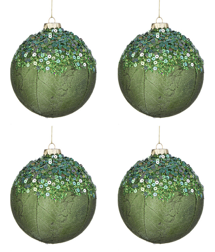 Palline di Natale in Vetro Verdi Paillettes Decorazioni Addobbi Albero Aileen Diametro: 100 mm