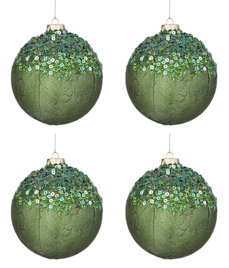 Palline di Natale in Vetro Verdi Paillettes Decorazioni Addobbi Albero Aileen Diametro: 100 mm