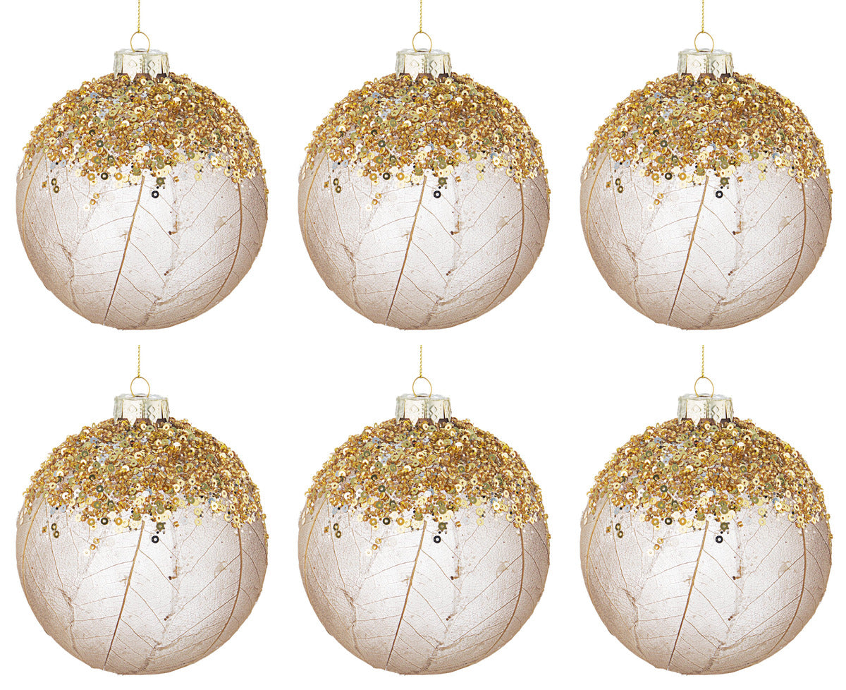 Palline di Natale in Vetro Oro Paillettes Decorazioni Addobbi Albero Aileen Diametro: 80 mm