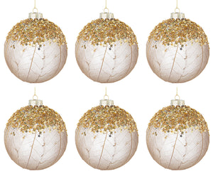 Palline di Natale in Vetro Oro Paillettes Decorazioni Addobbi Albero Aileen Diametro: 80 mm