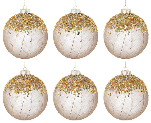 Palline di Natale in Vetro Oro Paillettes Decorazioni Addobbi Albero Aileen Diametro: 80 mm