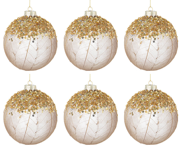 Palline di Natale in Vetro Oro Paillettes Decorazioni Addobbi Albero Aileen Diametro: 80 mm