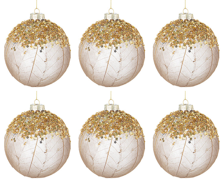 Palline di Natale in Vetro Oro Paillettes Decorazioni Addobbi Albero Aileen Diametro: 80 mm