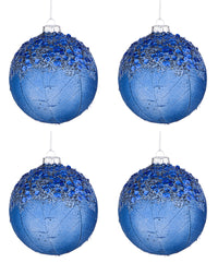 Palline di Natale in Vetro Blu Moderne Paillettes Decorazioni Addobbi Albero Diametro: 100 mm