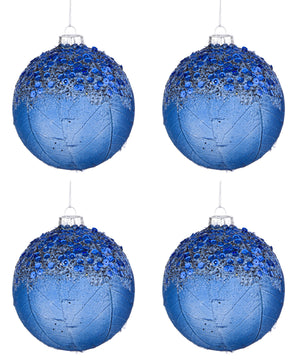 Palline di Natale in Vetro Blu Moderne Paillettes Decorazioni Addobbi Albero Diametro: 100 mm