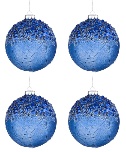 Palline di Natale in Vetro Blu Moderne Paillettes Decorazioni Addobbi Albero Diametro: 100 mm