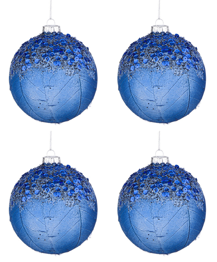 Palline di Natale in Vetro Blu Moderne Paillettes Decorazioni Addobbi Albero Diametro: 100 mm