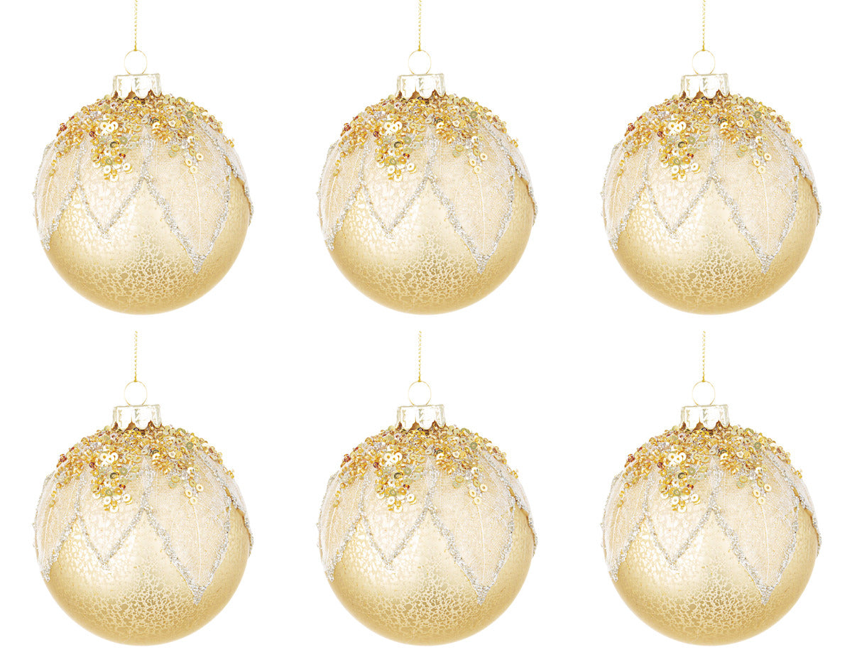 Palle di Natale in Vetro Foliage Oro Paillettes ⌀80 100 Palline Addobbi Albero Diametro: 80 mm