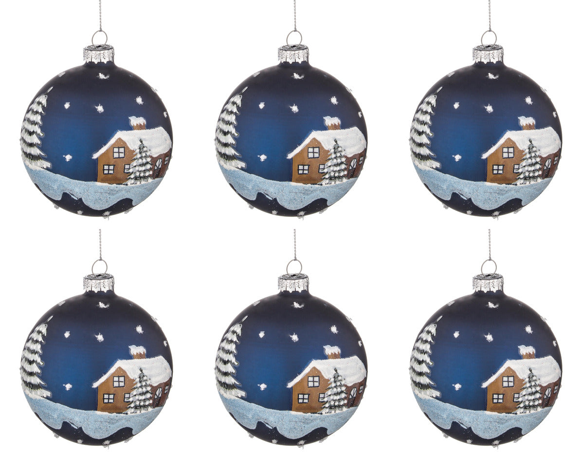 Palle di Natale in Vetro Blu Decorazione Casa con Neve Palline Addobbi Albero Diametro: 80 mm