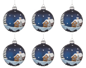 Palle di Natale in Vetro Blu Decorazione Casa con Neve Palline Addobbi Albero Diametro: 80 mm