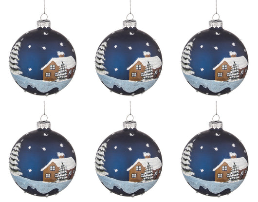 Palle di Natale in Vetro Blu Decorazione Casa con Neve Palline Addobbi Albero Diametro: 80 mm