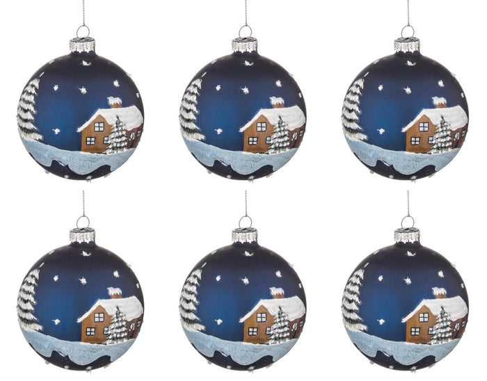 Palle di Natale in Vetro Blu Decorazione Casa con Neve Palline Addobbi Albero Diametro: 80 mm