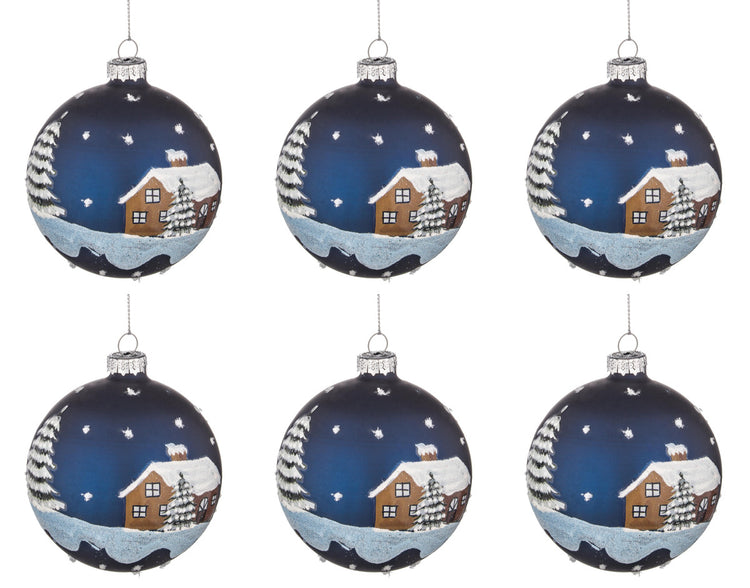 Palle di Natale in Vetro Blu Decorazione Casa con Neve Palline Addobbi Albero Diametro: 80 mm