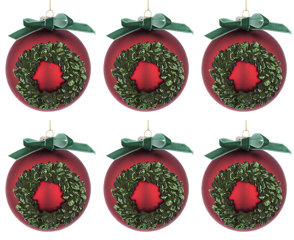 Palle di Natale in Vetro Rosso con Fiocco Verde Palline Addobbi per Albero Diametro: 80 mm