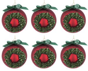 Palle di Natale in Vetro Rosso con Fiocco Verde Palline Addobbi per Albero Diametro: 80 mm