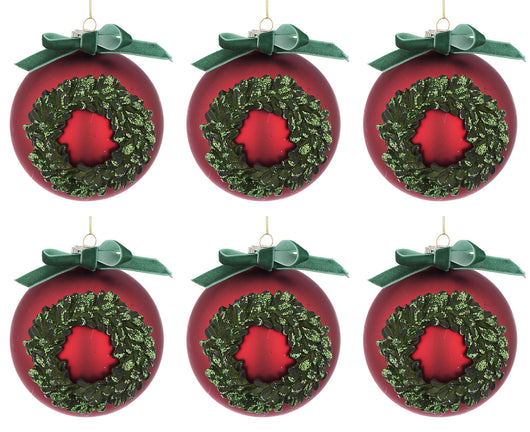 Palle di Natale in Vetro Rosso con Fiocco Verde Palline Addobbi per Albero Diametro: 80 mm