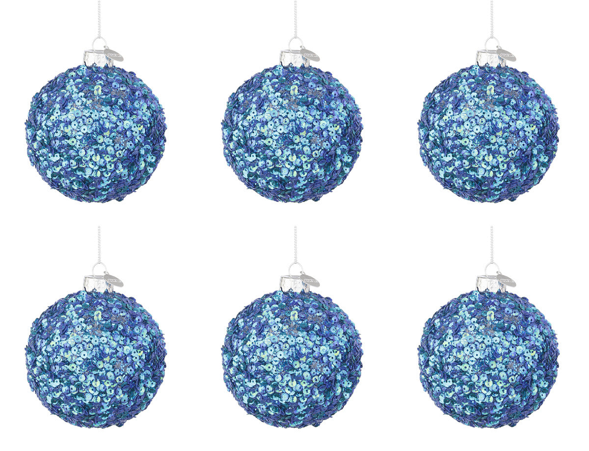 Palline di Natale in Vetro Blu Brillante Paillettes Decorazioni Addobbi Albero Diametro: 80 mm