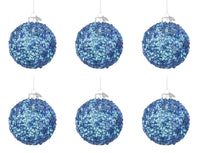 Palline di Natale in Vetro Blu Brillante Paillettes Decorazioni Addobbi Albero Diametro: 80 mm