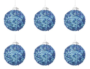 Palline di Natale in Vetro Blu Brillante Paillettes Decorazioni Addobbi Albero Diametro: 80 mm