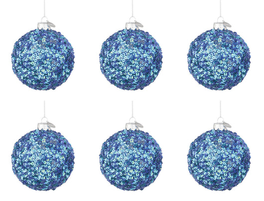 Palline di Natale in Vetro Blu Brillante Paillettes Decorazioni Addobbi Albero Diametro: 80 mm