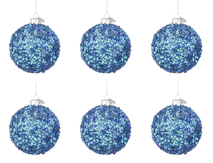 Palline di Natale in Vetro Blu Brillante Paillettes Decorazioni Addobbi Albero Diametro: 80 mm