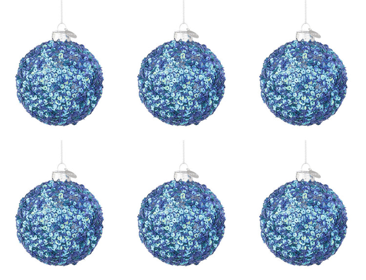 Palline di Natale in Vetro Blu Brillante Paillettes Decorazioni Addobbi Albero Diametro: 80 mm