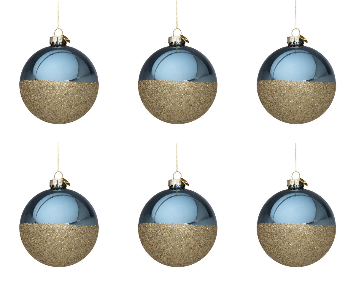 Palline di Natale in Vetro Divisa Blu e Oro Decorazioni Addobbi Albero Halfway Diametro: 80 mm