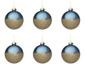 Palline di Natale in Vetro Divisa Blu e Oro Decorazioni Addobbi Albero Halfway Diametro: 80 mm