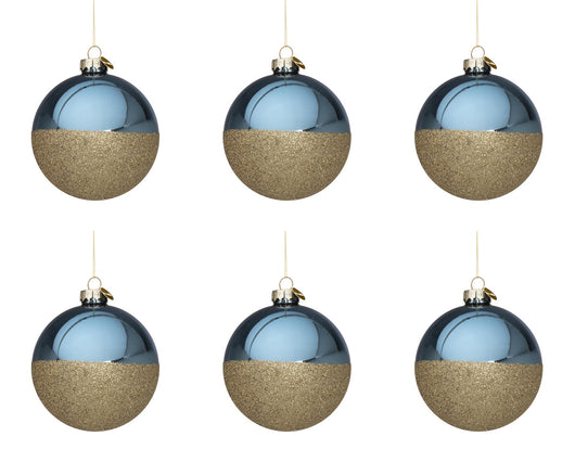 Palline di Natale in Vetro Divisa Blu e Oro Decorazioni Addobbi Albero Halfway Diametro: 80 mm