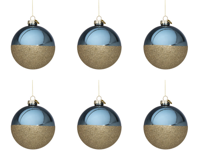 Palline di Natale in Vetro Divisa Blu e Oro Decorazioni Addobbi Albero Halfway Diametro: 80 mm