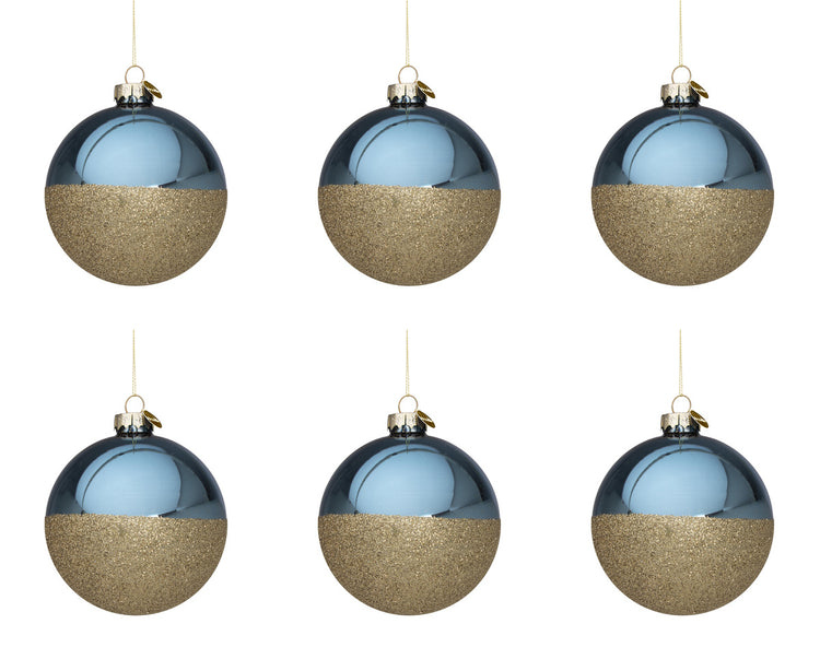 Palline di Natale in Vetro Divisa Blu e Oro Decorazioni Addobbi Albero Halfway Diametro: 80 mm