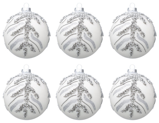 Palline di Natale in Vetro Bianche Argento Eleganti Decorazioni Addobbi Albero Diametro: 80 mm