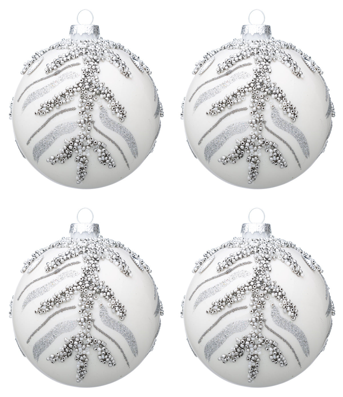 Palline di Natale in Vetro Bianche Argento Eleganti Decorazioni Addobbi Albero Diametro: 100 mm