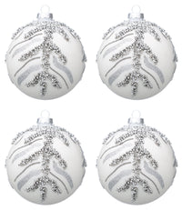 Palline di Natale in Vetro Bianche Argento Eleganti Decorazioni Addobbi Albero Diametro: 100 mm