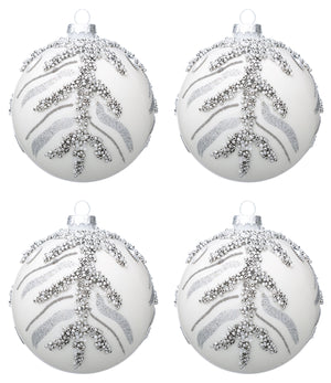 Palline di Natale in Vetro Bianche Argento Eleganti Decorazioni Addobbi Albero Diametro: 100 mm