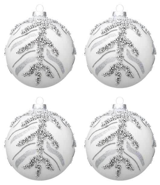 Palline di Natale in Vetro Bianche Argento Eleganti Decorazioni Addobbi Albero Diametro: 100 mm