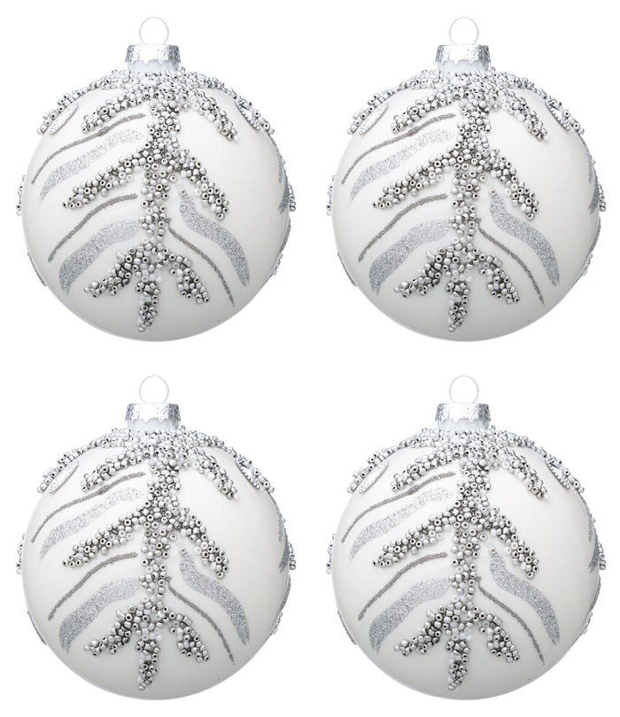 Palline di Natale in Vetro Bianche Argento Eleganti Decorazioni Addobbi Albero Diametro: 100 mm