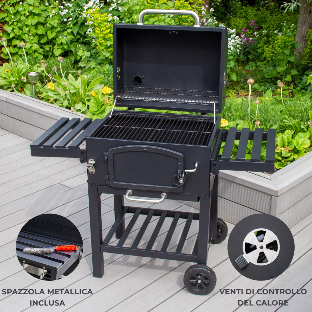 BBQ Barbecue Affumicatore Grill Griglia XL a Carbone Carbonella con Ripiano