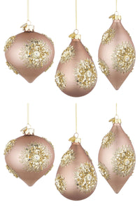 Pendagli Palline di Natale Vetro Rosa Paillettes Oro Decorazioni Addobbi Albero