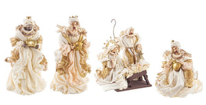 Natività Statue Presepe con Re Magi Tessuto Oro Bianca H 25 cm Natale Bizzotto