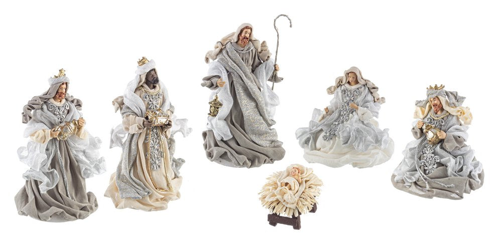 Natività Statue Presepe con Re Magi Argento Tessuto H 18 cm Natale Bizzotto