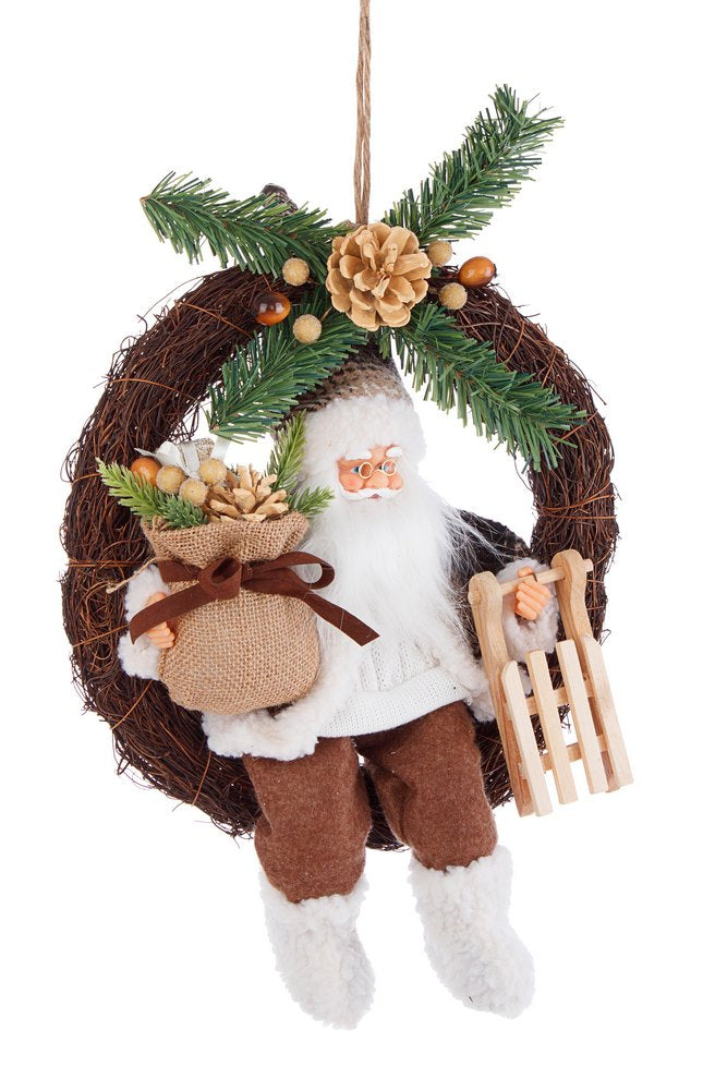 Corona Babbo Natale Rattan Vimini Ghirlanda Natalizia Porta Decorazioni Addobbi