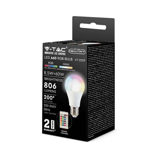 Lampadina a Bulbo intelligente LED da 8,5 W con controllo RF (24 pulsanti) RGB+4000K Dimmabile E27