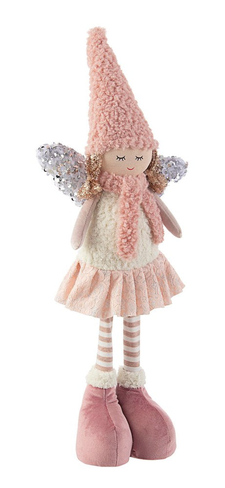 Pupazzo di Natale Angelo Bambina Decorazione Natalizia Tessuto Addobbi H 52 cm