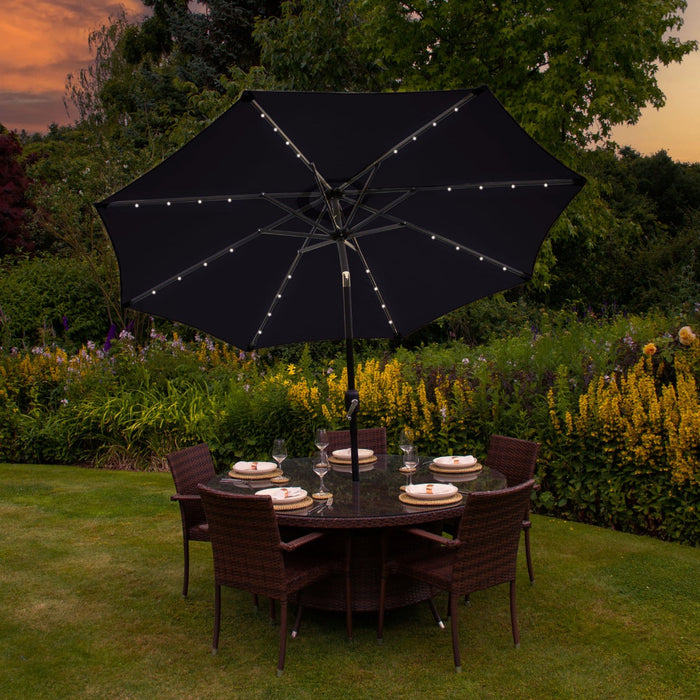 Ombrellone da Giardino Inclinabile 2.7m con 32 LED e Pannello Solare - Nero