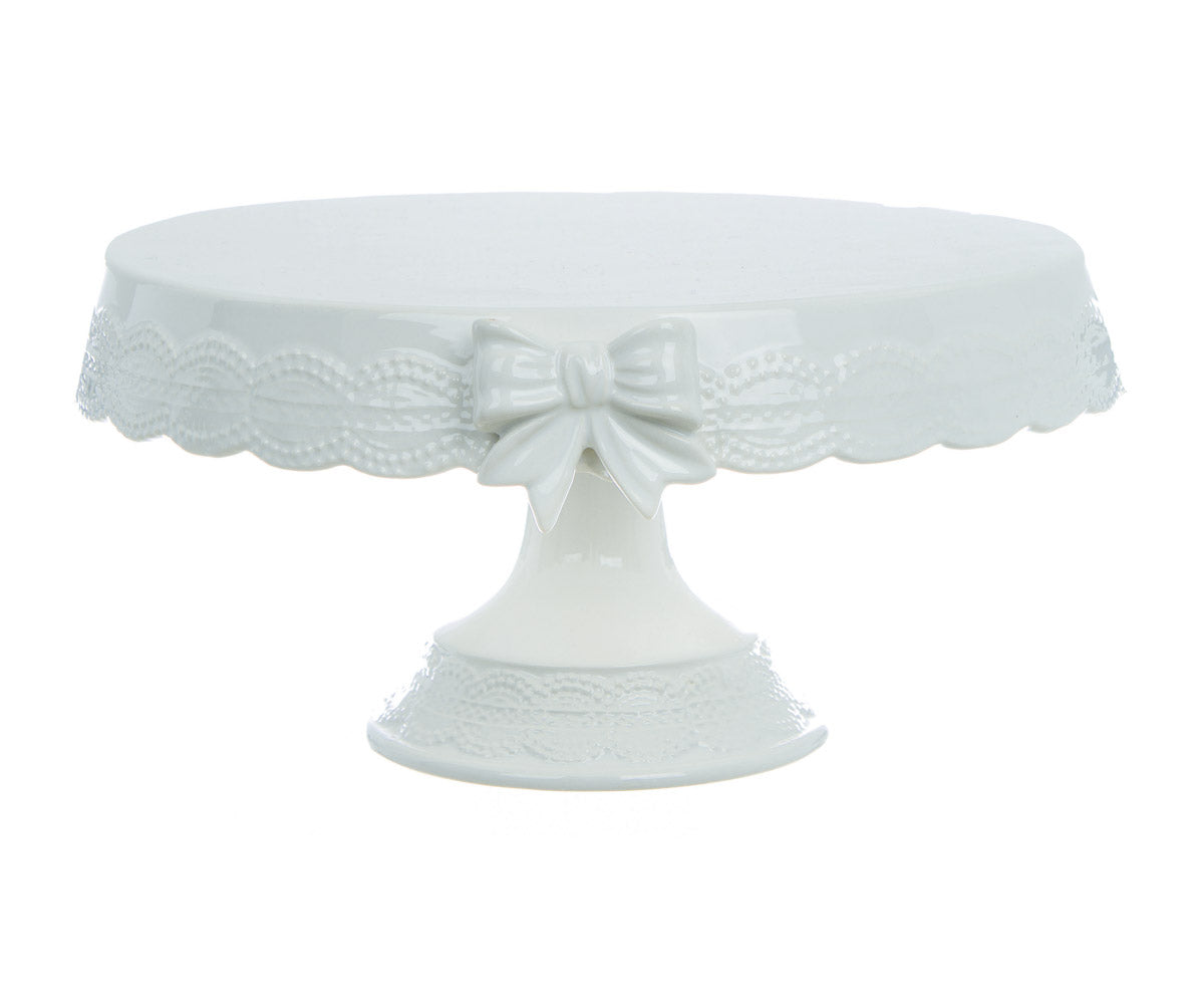 Alzatina Dolci Torte in Ceramica Fiocco Rilievo  Shabby Chic Blanc Mariclò