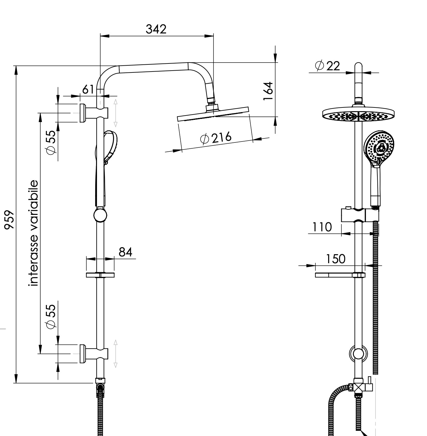 Colonna doccia completa, design tondo