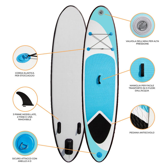 Stand Up Paddle Board Tavola da SUP Gonfiabile Tavola da Surf e Accessori – Blu