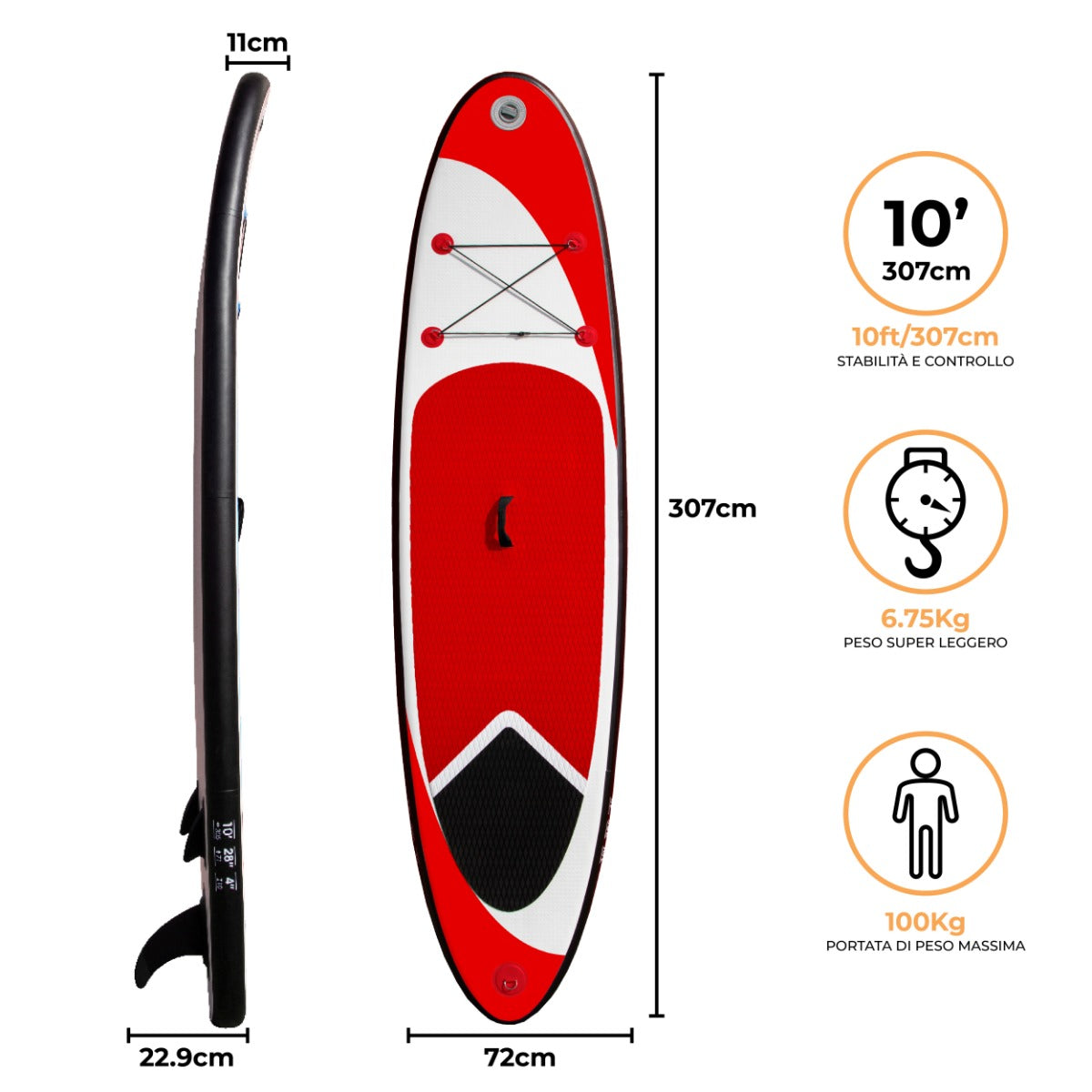 Stand Up Paddle Board Tavola da SUP Gonfiabile Tavola da Surf e Accessori – Rosso