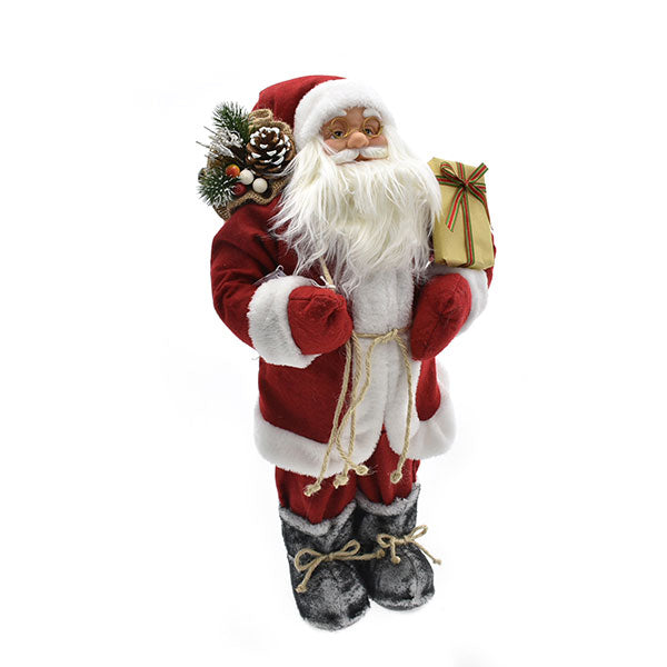 Babbo Natale Rosso con Pacco Regalo Pupazzo Statua Addobbi Decorazioni Natalizie Altezza: 80 cm